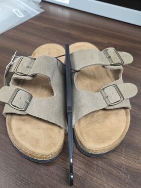 George Size 9 Grey Beige Leather Slide Sandal